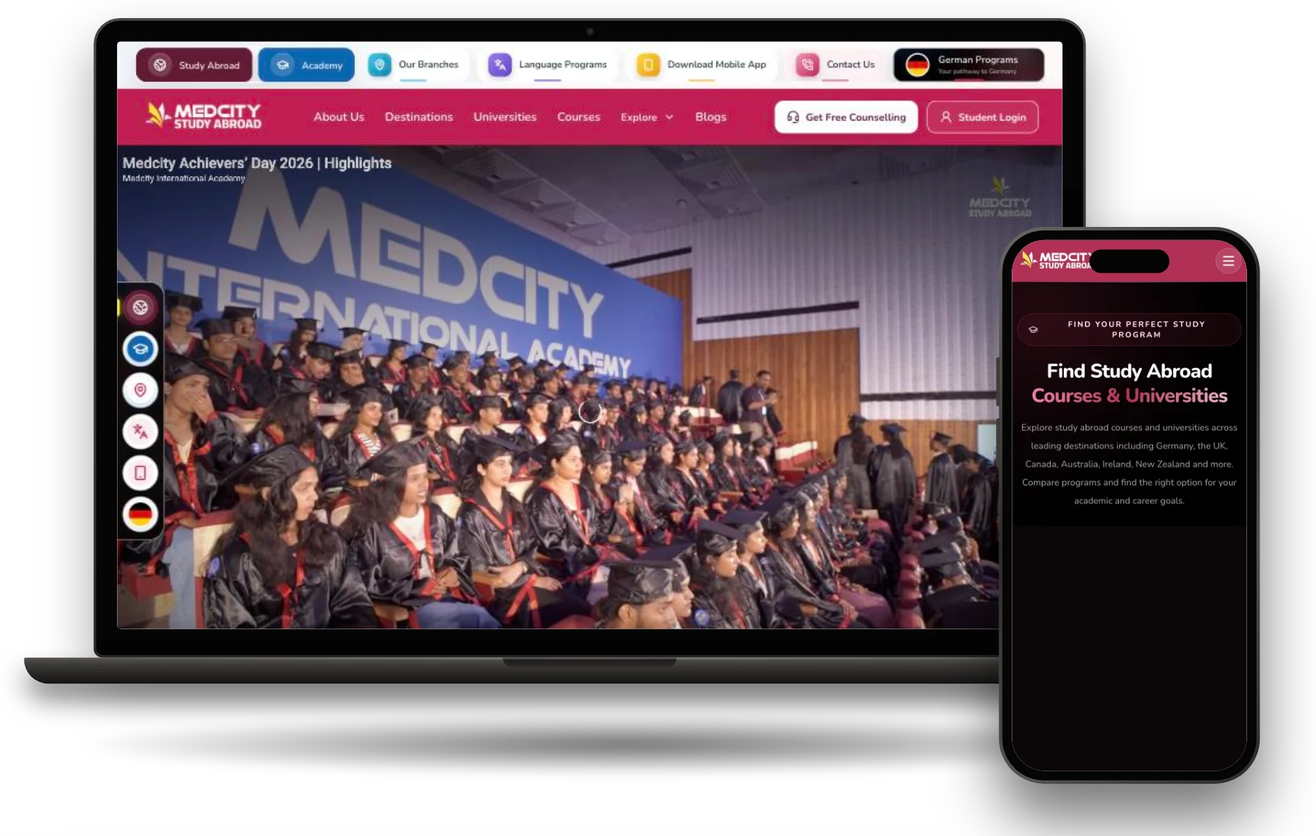 medcityoverseas.com on a laptop and phone